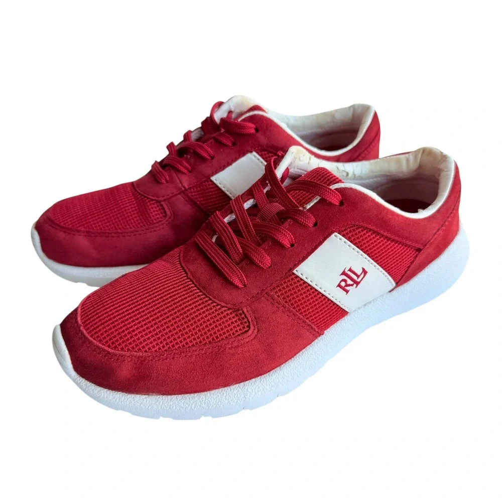 Lauren Ralph Lauren Red Suede Mesh Sneakers Casual Walking Shoes Women's Size 6B